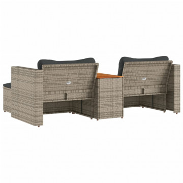 Set canapea de grădină cu perne, 5 piese, poliratan/lemn acacia - Img 6