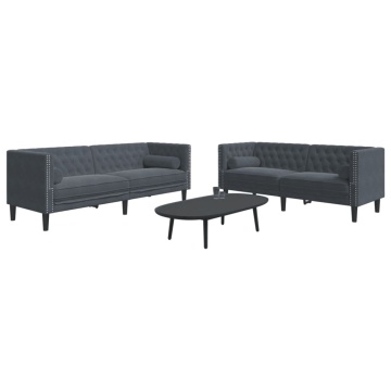 Set canapele Chesterfield cu perne rulou, 2 piese, gri, catifea - Img 1