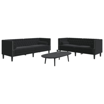 Set canapele Chesterfield cu perne rulou 2 piese negru catifea - Img 1