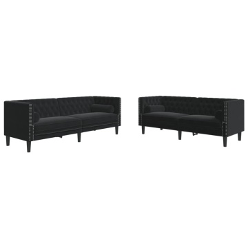 Set canapele Chesterfield cu perne rulou 2 piese negru catifea - Img 2