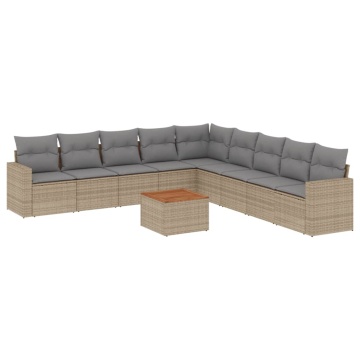 Set canapele de grădină, 10 piese, cu perne, bej, poliratan - Img 2