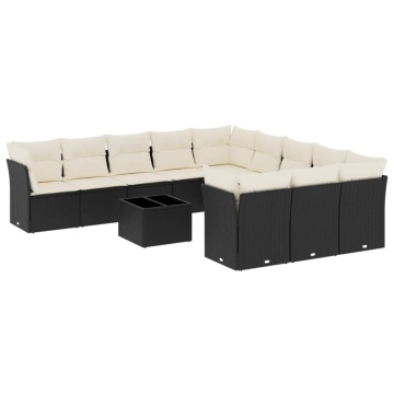 Set canapele de grădină, 12 piese, cu perne, negru, poliratan - Img 2