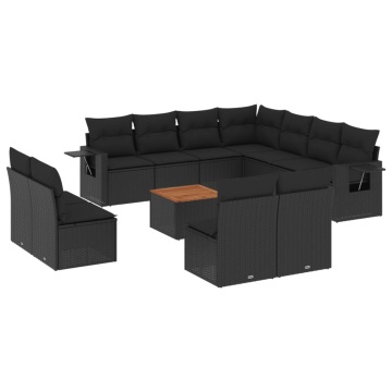 Set canapele de grădină, 12 piese, cu perne, negru, poliratan - Img 2