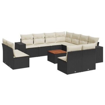 Set canapele de grădină, 12 piese, cu perne, negru, poliratan - Img 2