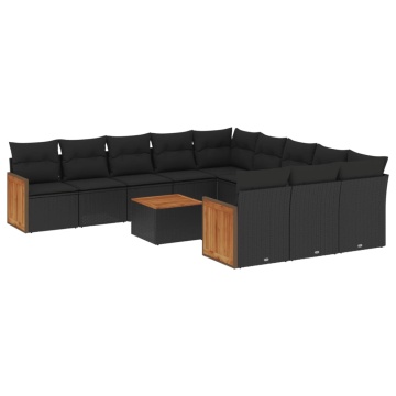Set canapele de grădină, 12 piese, cu perne, negru, poliratan - Img 2