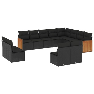Set canapele de grădină, 12 piese, cu perne, negru, poliratan - Img 2