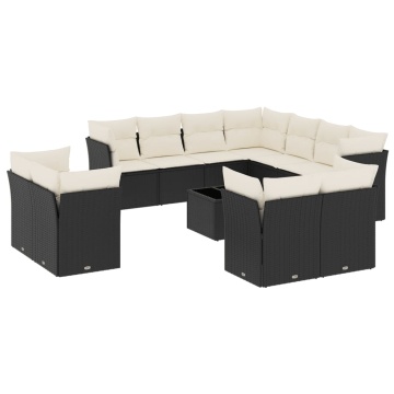 Set canapele de grădină, 12 piese, cu perne, negru, poliratan - Img 2