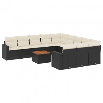 Set canapele de grădină, 12 piese, cu perne, negru, poliratan - Img 2