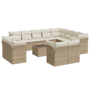 Set canapele de grădină, 13 piese, cu perne, bej, poliratan - Img 2