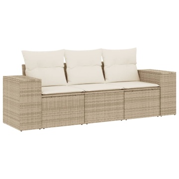Set canapele de grădină, 3 piese, cu perne, bej, poliratan - Img 2