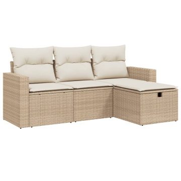 Set canapele de grădină, 4 piese, cu perne, bej, poliratan - Img 2