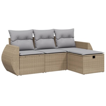 Set canapele de grădină, 4 piese, cu perne, mix bej, poliratan - Img 2