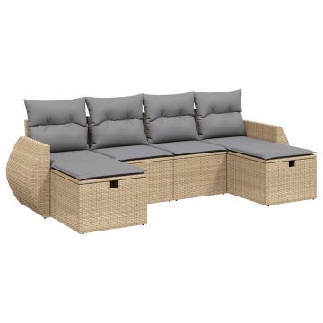 Set canapele de grădină, 6 piese, cu perne, bej, poliratan - Img 2