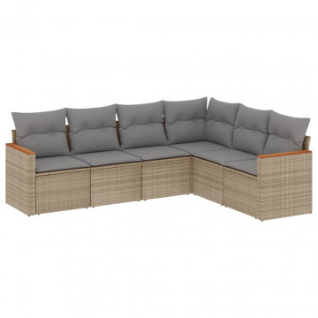 Set canapele de grădină, 6 piese, cu perne, bej, poliratan - Img 2