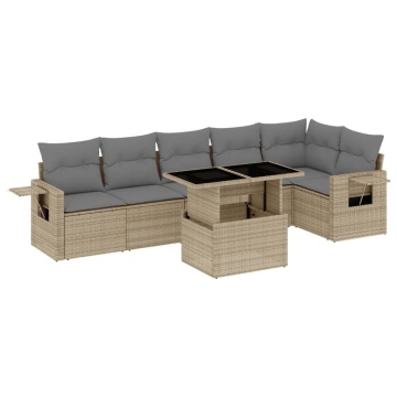 Set canapele de grădină, 7 piese, cu perne, bej, poliratan - Img 2