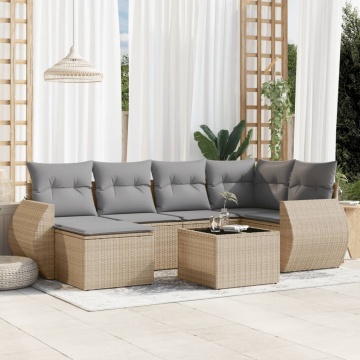 Set canapele de grădină, 7 piese, cu perne, bej, poliratan - Img 1