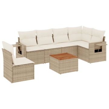 Set canapele de grădină, 7 piese, cu perne, bej, poliratan - Img 2