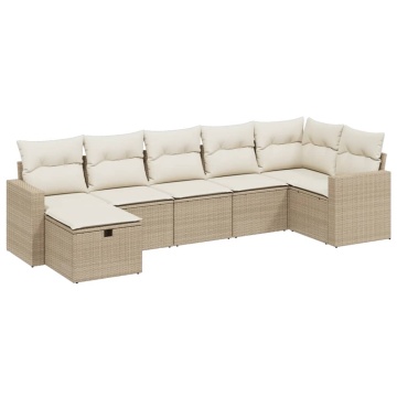 Set canapele de grădină, 7 piese, cu perne, bej, poliratan - Img 2