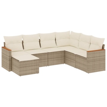 Set canapele de grădină, 7 piese, cu perne, bej, poliratan - Img 2