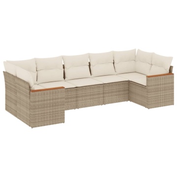 Set canapele de grădină, 7 piese, cu perne, bej, poliratan - Img 2