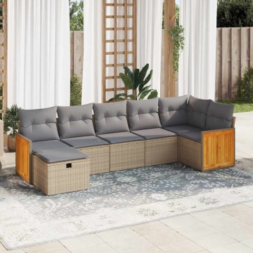 Set canapele de grădină, 7 piese, cu perne, bej, poliratan - Img 1