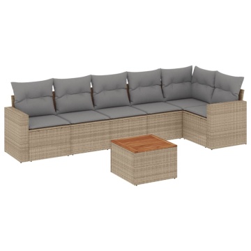 Set canapele de grădină, 7 piese, cu perne, bej, poliratan - Img 2