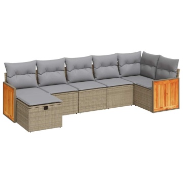 Set canapele de grădină, 7 piese, cu perne, bej, poliratan - Img 2