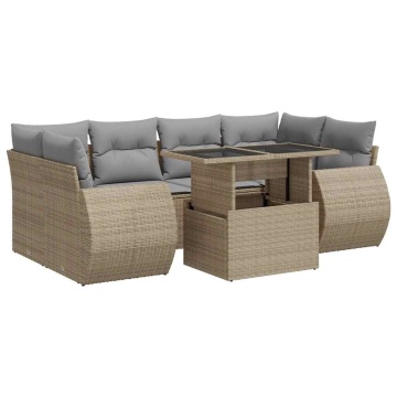 Set canapele de grădină, 7 piese, cu perne, bej, poliratan - Img 2