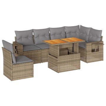 Set canapele de grădină, 7 piese, cu perne, bej, poliratan - Img 2