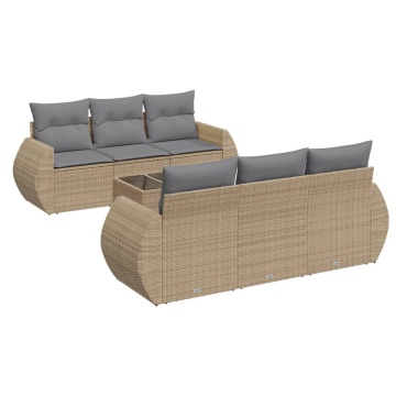 Set canapele de grădină, 7 piese, cu perne, bej, poliratan - Img 2
