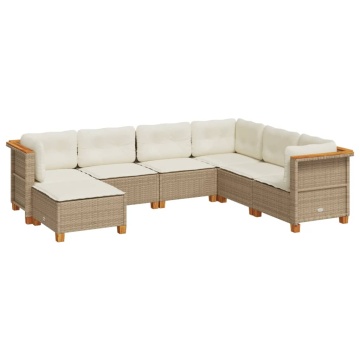 Set canapele de grădină, 7 piese, cu perne, bej, poliratan - Img 2
