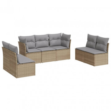 Set canapele de grădină, 7 piese, cu perne, bej, poliratan - Img 2