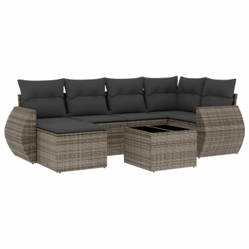 Set canapele de grădină, 7 piese, cu perne, gri, poliratan - Img 2