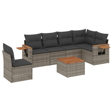 Set canapele de grădină, 7 piese, cu perne, gri, poliratan - Img 2