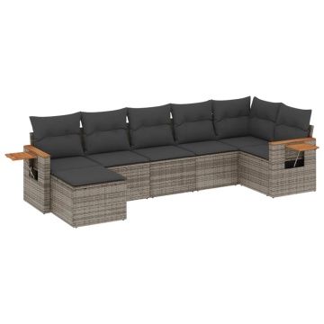 Set canapele de grădină, 7 piese, cu perne, gri, poliratan - Img 2