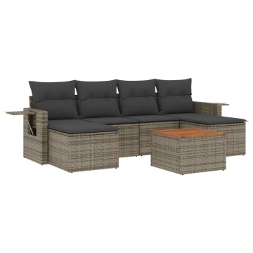 Set canapele de grădină, 7 piese, cu perne, gri, poliratan - Img 2