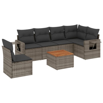 Set canapele de grădină, 7 piese, cu perne, gri, poliratan - Img 2
