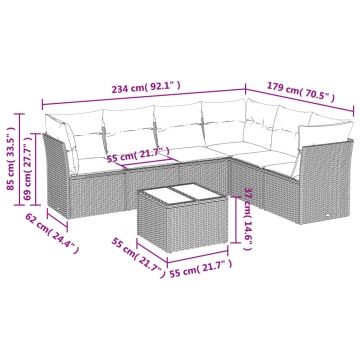 Set canapele de grădină, 7 piese, cu perne, gri, poliratan - Img 3