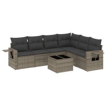 Set canapele de grădină, 7 piese, cu perne, gri, poliratan - Img 2