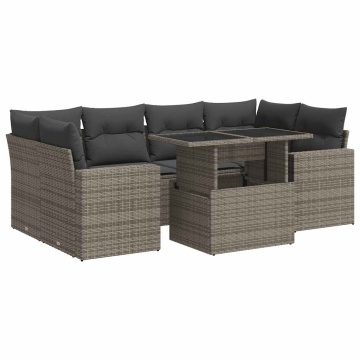 Set canapele de grădină, 7 piese, cu perne, gri, poliratan - Img 2