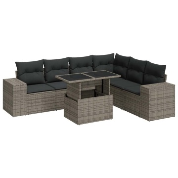 Set canapele de grădină, 7 piese, cu perne, gri, poliratan - Img 2