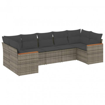 Set canapele de grădină, 7 piese, cu perne, gri, poliratan - Img 2