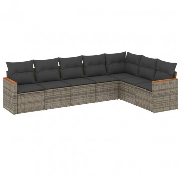 Set canapele de grădină, 7 piese, cu perne, gri, poliratan - Img 2