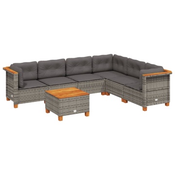 Set canapele de grădină, 7 piese, cu perne, gri, poliratan - Img 2