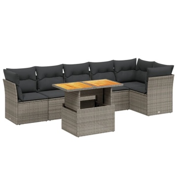 Set canapele de grădină, 7 piese, cu perne, gri, poliratan - Img 2