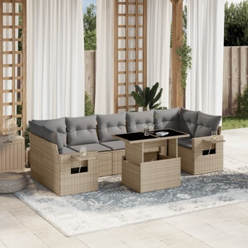 Set canapele de grădină, 8 piese, cu perne, bej, poliratan - Img 1