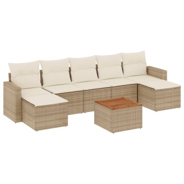 Set canapele de grădină, 8 piese, cu perne, bej, poliratan - Img 2