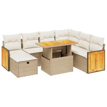 Set canapele de grădină, 8 piese, cu perne, bej, poliratan - Img 2