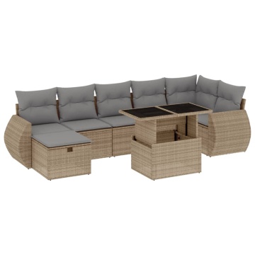 Set canapele de grădină, 8 piese, cu perne, bej, poliratan - Img 2