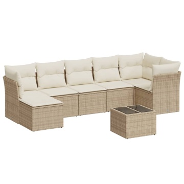 Set canapele de grădină, 8 piese, cu perne, bej, poliratan - Img 2